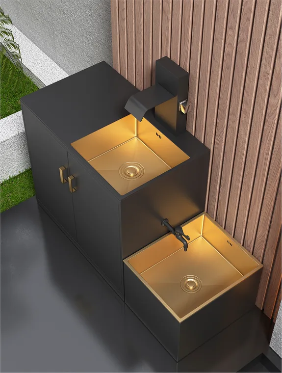 8401-wall-cabinet أسود مع لمسة ذهبية أدوات صحية خارجية