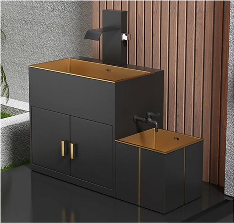 8404-wall-cabinet أسود مع لمسة ذهبية أدوات صحية خارجية