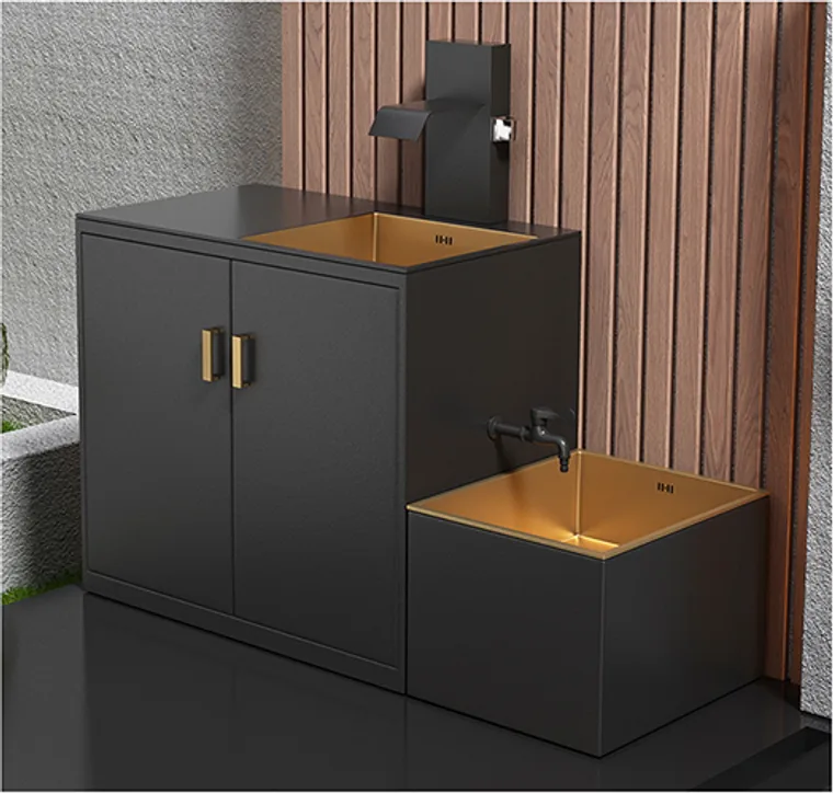 8405-wall-cabinet Schwarz mit Goldakzent Sanitärprodukt für Außenbereiche