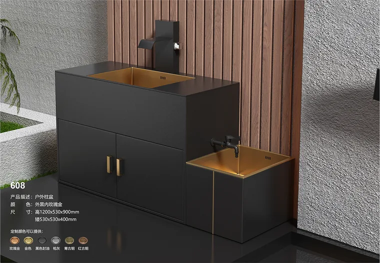 8406-wall-cabinet Schwarz mit Goldakzent Sanitärprodukt für Außenbereiche