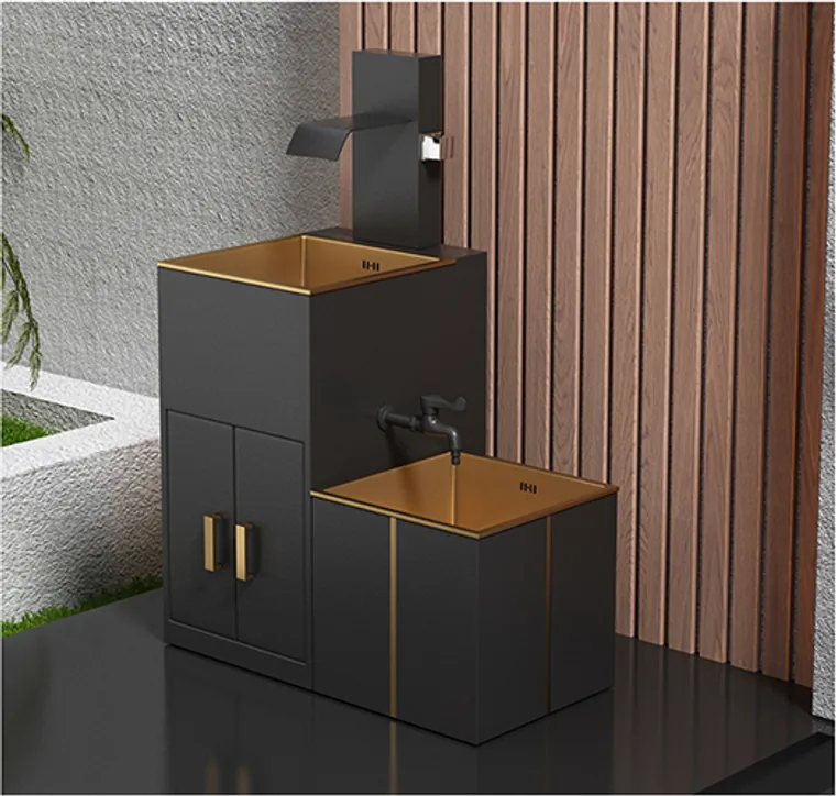 8408-wall-cabinet Schwarz mit Goldakzent Sanitärprodukt für Außenbereiche