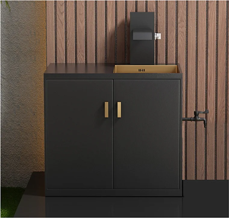 8409-wall-cabinet Schwarz mit Goldakzent Sanitärprodukt für Außenbereiche
